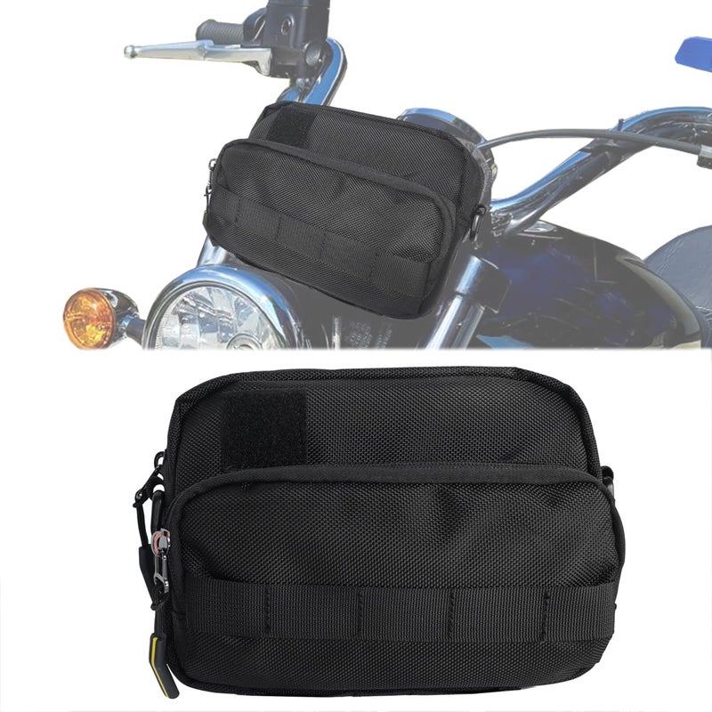 Vanlison Motorcycle Handlebar Pouch - Front Handle Bar Storage Bag for Forks and Saddle - Moto Accessory Compatible with Cruiser Softail Dyna Sportsters Dirt Bike - Black - Image 1